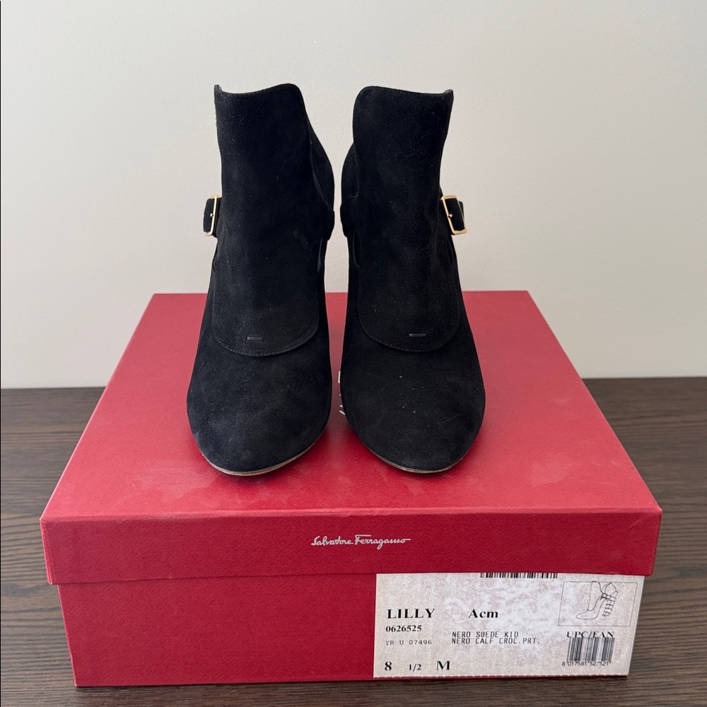Salvatore Ferragamo Black Suede Ankle Booties